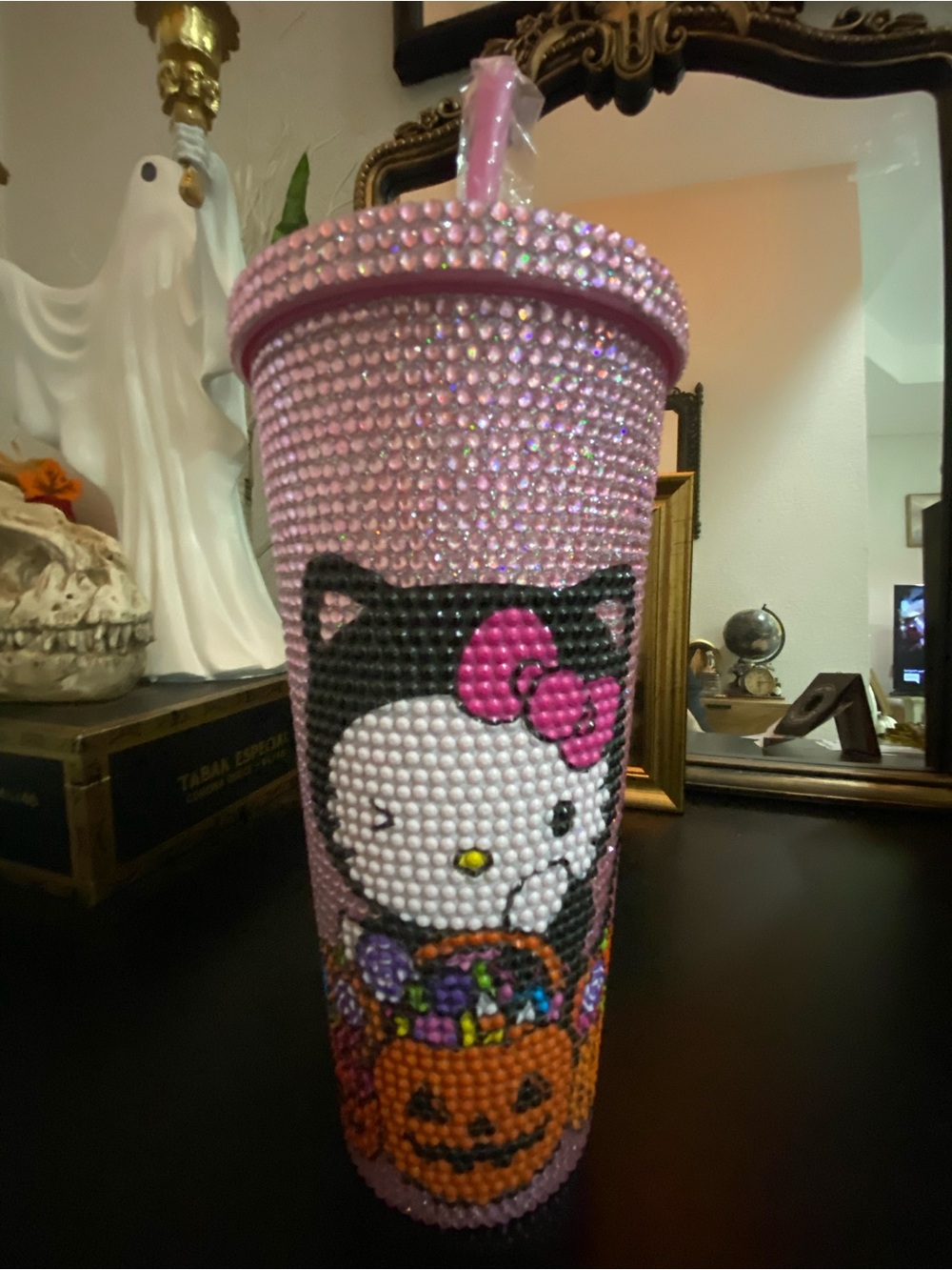 Pink Crystal Hello Kitty Halloween Tumbler by